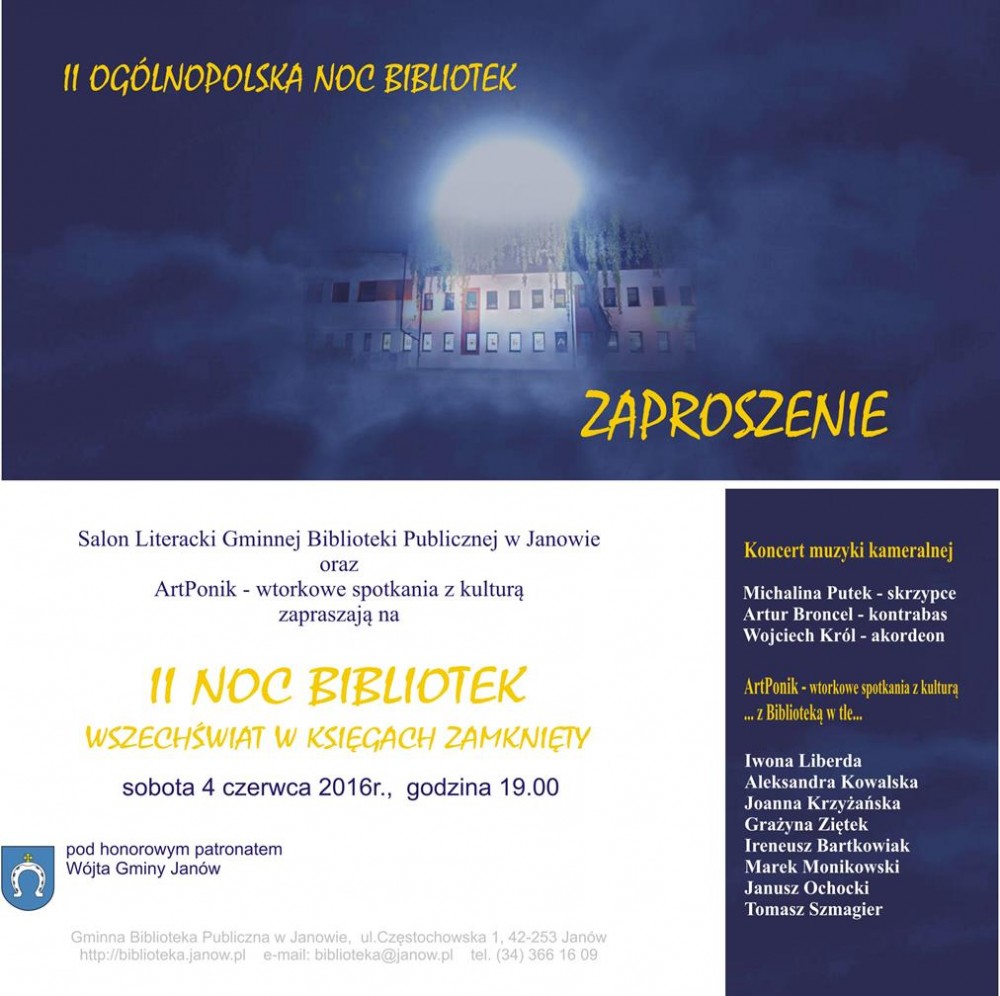 Zaproszenie_II Ogólnopolska Noc Bibliotek 2016 rok